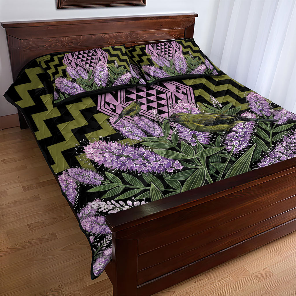 Rongoa Maori New Zealand Koromiko Quilt Bed Set NZ Hebe Korimako Bellbird Poutama