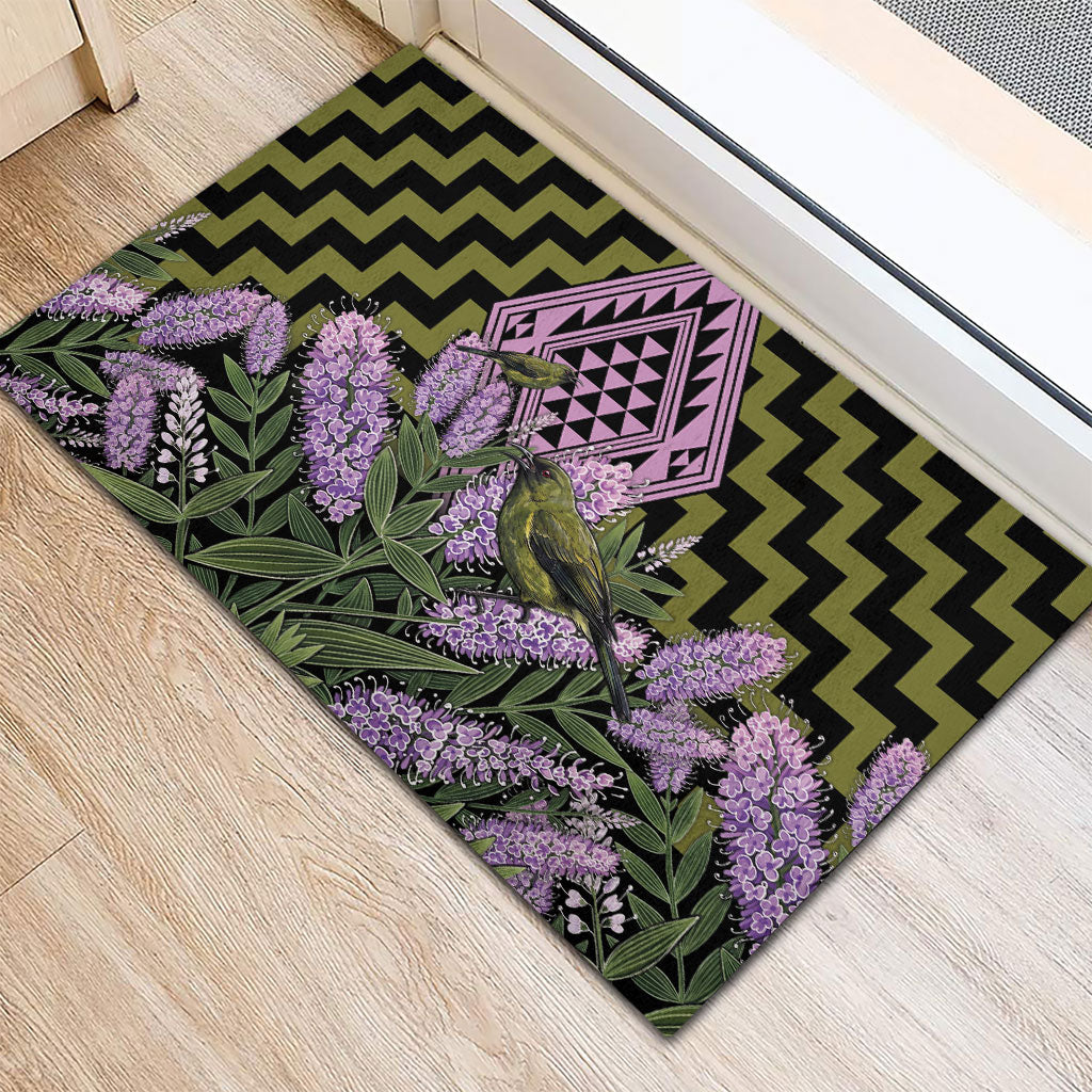 Rongoa Maori New Zealand Koromiko Rubber Doormat NZ Hebe Korimako Bellbird Poutama