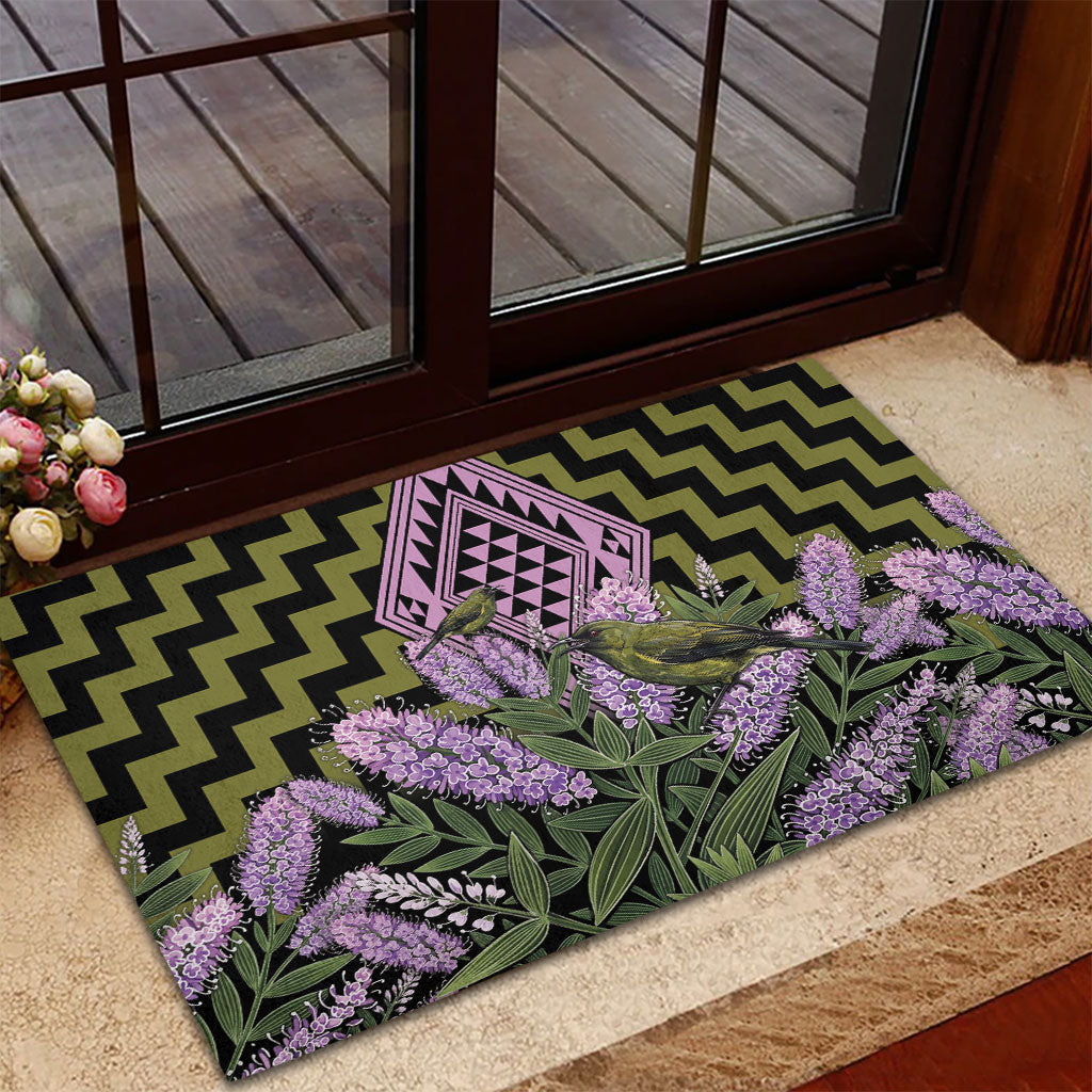 Rongoa Maori New Zealand Koromiko Rubber Doormat NZ Hebe Korimako Bellbird Poutama
