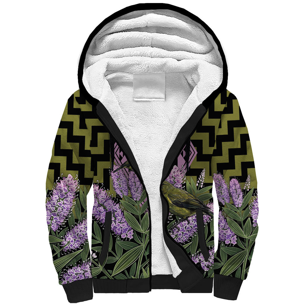 Rongoa Maori New Zealand Koromiko Sherpa Hoodie NZ Hebe Korimako Bellbird Poutama