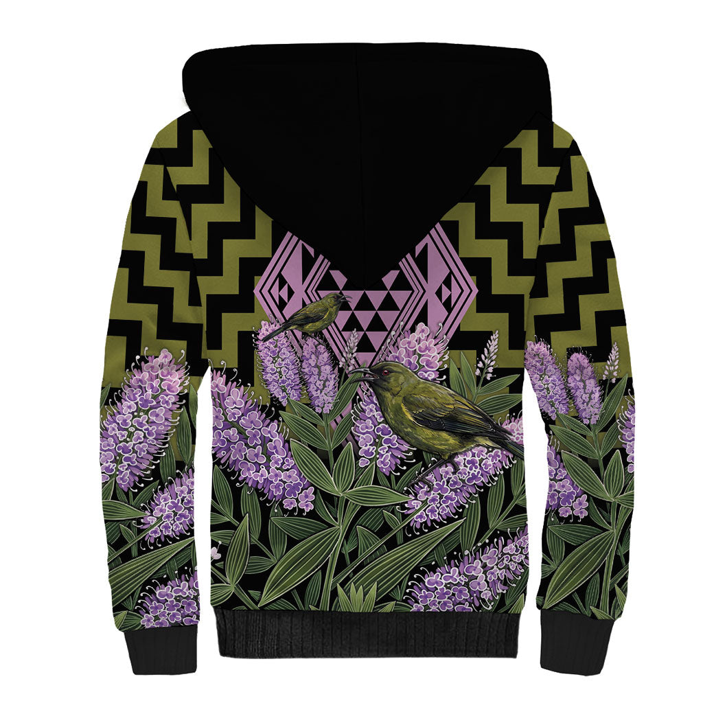Rongoa Maori New Zealand Koromiko Sherpa Hoodie NZ Hebe Korimako Bellbird Poutama