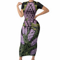 Rongoa Maori New Zealand Koromiko Short Sleeve Bodycon Dress NZ Hebe Korimako Bellbird Poutama