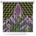 Rongoa Maori New Zealand Koromiko Shower Curtain NZ Hebe Korimako Bellbird Poutama