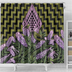Rongoa Maori New Zealand Koromiko Shower Curtain NZ Hebe Korimako Bellbird Poutama
