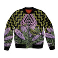 Rongoa Maori New Zealand Koromiko Sleeve Zip Bomber Jacket NZ Hebe Korimako Bellbird Poutama
