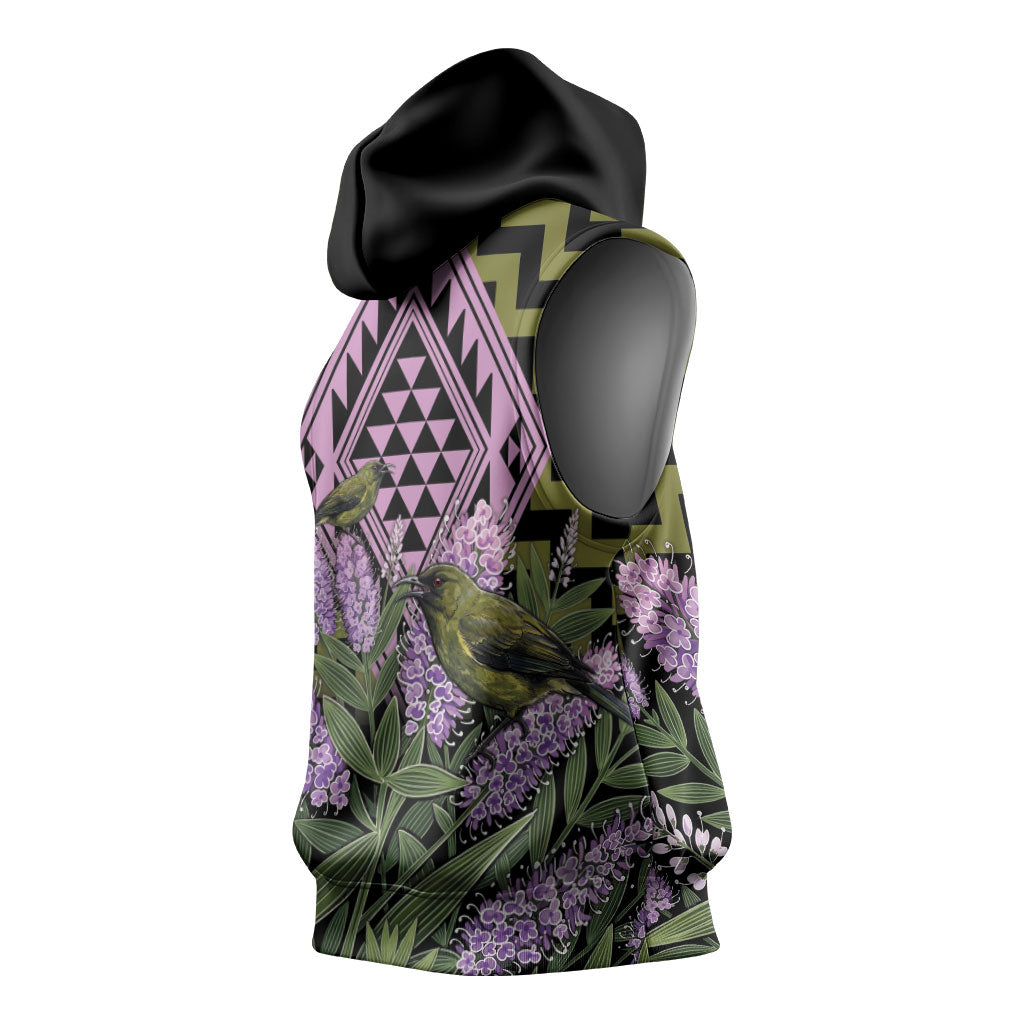 Rongoa Maori New Zealand Koromiko Sleeveless Hoodie NZ Hebe Korimako Bellbird Poutama