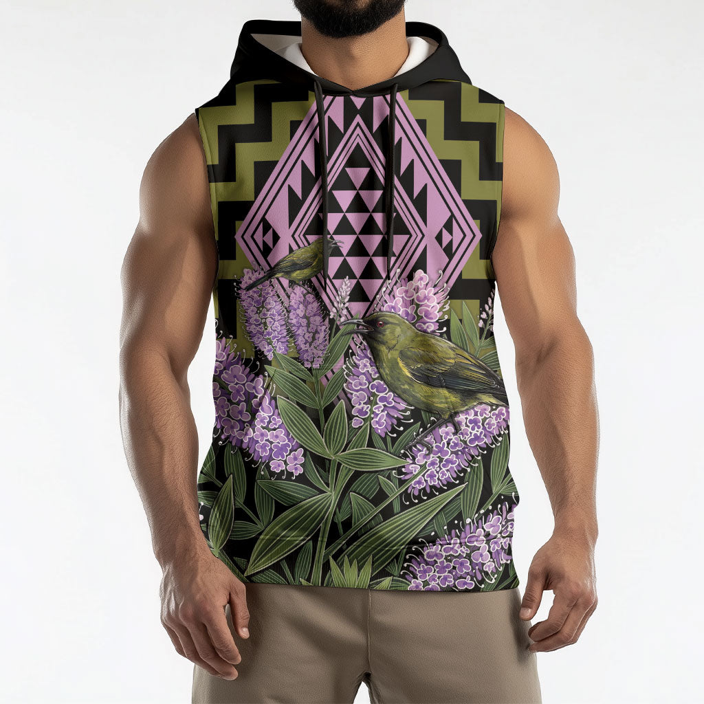 Rongoa Maori New Zealand Koromiko Sleeveless Hoodie NZ Hebe Korimako Bellbird Poutama