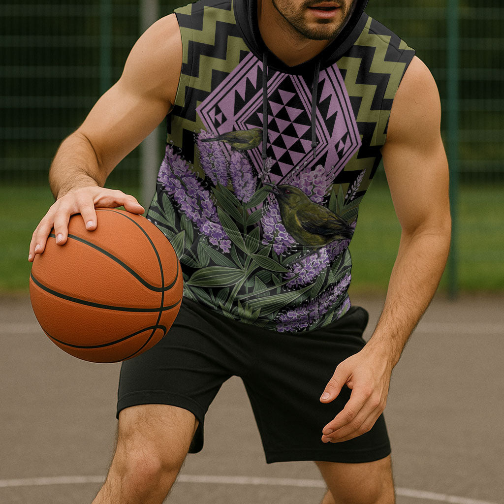 Rongoa Maori New Zealand Koromiko Sleeveless Hoodie NZ Hebe Korimako Bellbird Poutama