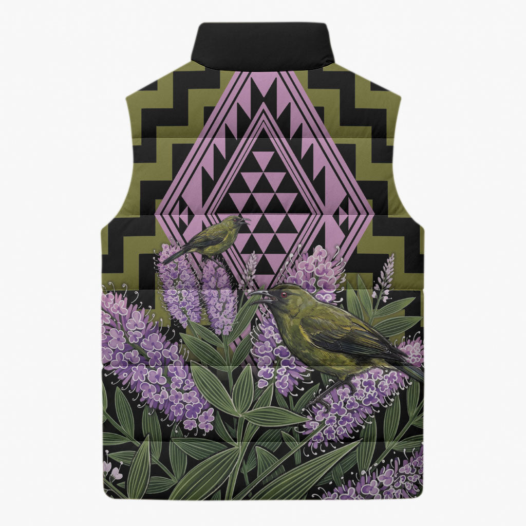 Rongoa Maori New Zealand Koromiko Sleeveless Puffer Jacket NZ Hebe Korimako Bellbird Poutama