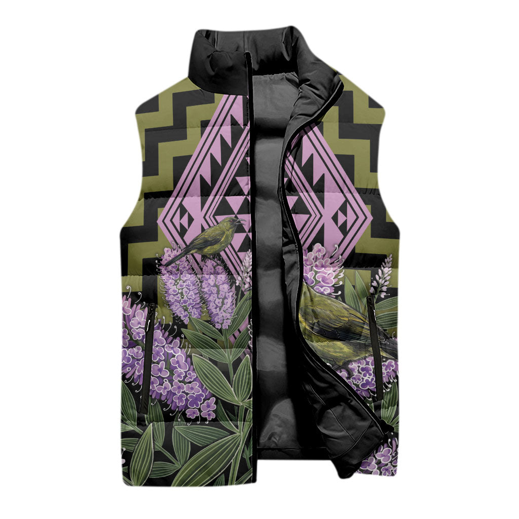 Rongoa Maori New Zealand Koromiko Sleeveless Puffer Jacket NZ Hebe Korimako Bellbird Poutama