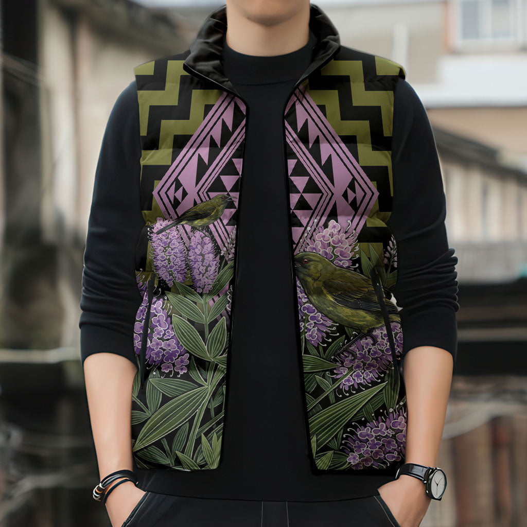 Rongoa Maori New Zealand Koromiko Sleeveless Puffer Jacket NZ Hebe Korimako Bellbird Poutama