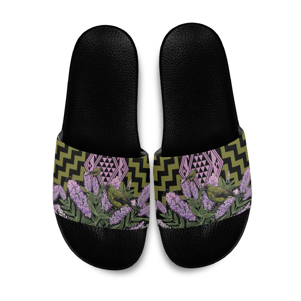 Rongoa Maori New Zealand Koromiko Slide Sandals NZ Hebe Korimako Bellbird Poutama