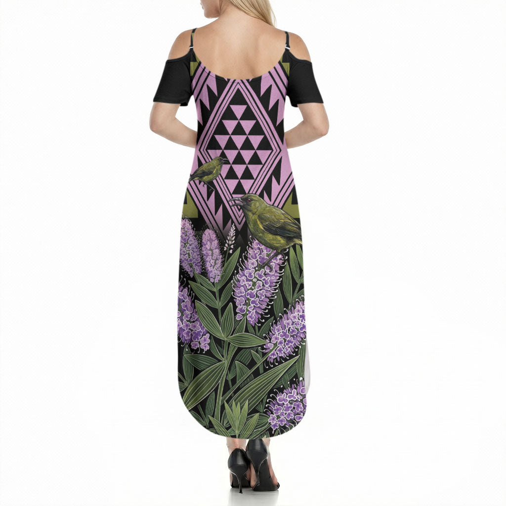 Rongoa Maori New Zealand Koromiko Summer Maxi Dress NZ Hebe Korimako Bellbird Poutama