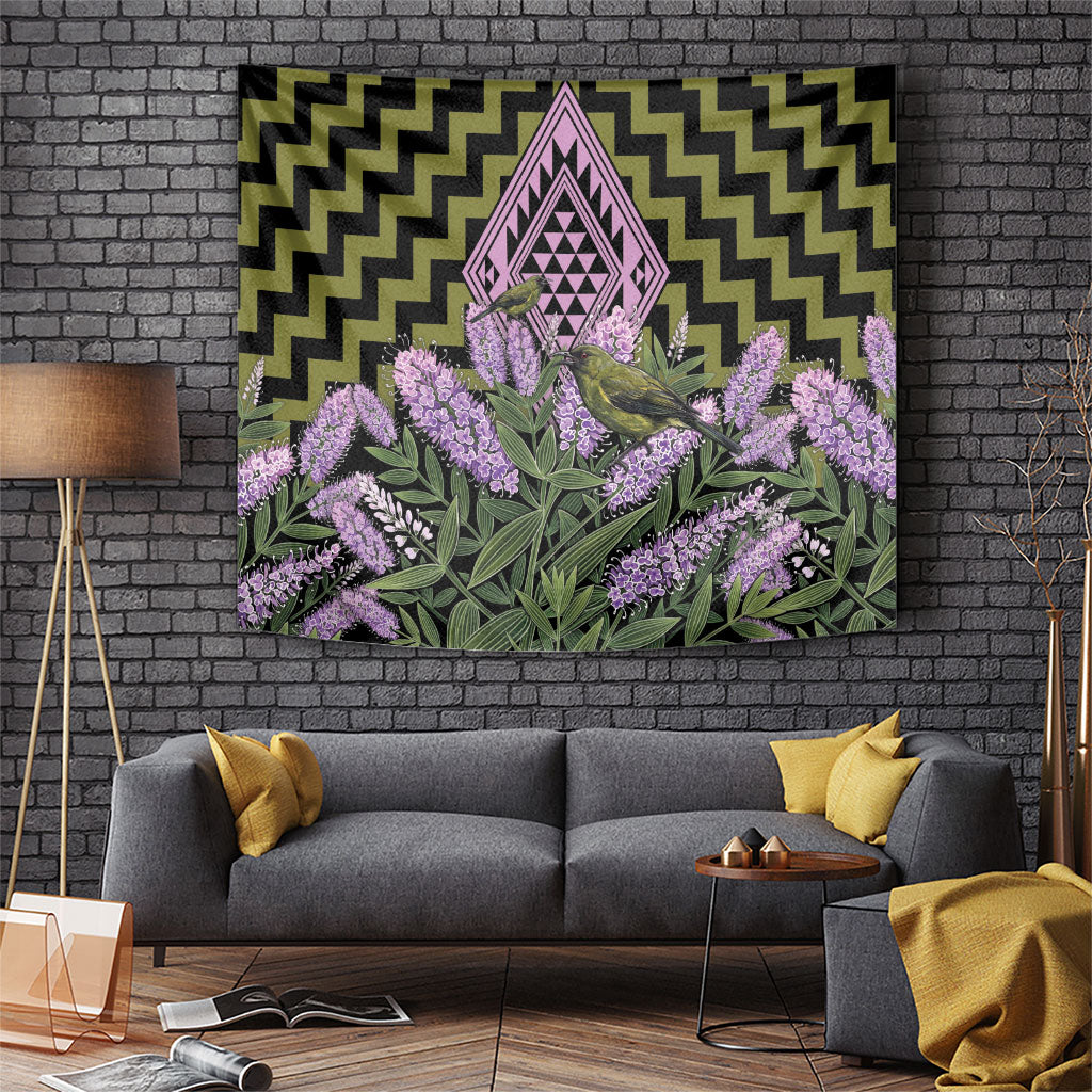 Rongoa Maori New Zealand Koromiko Tapestry NZ Hebe Korimako Bellbird Poutama