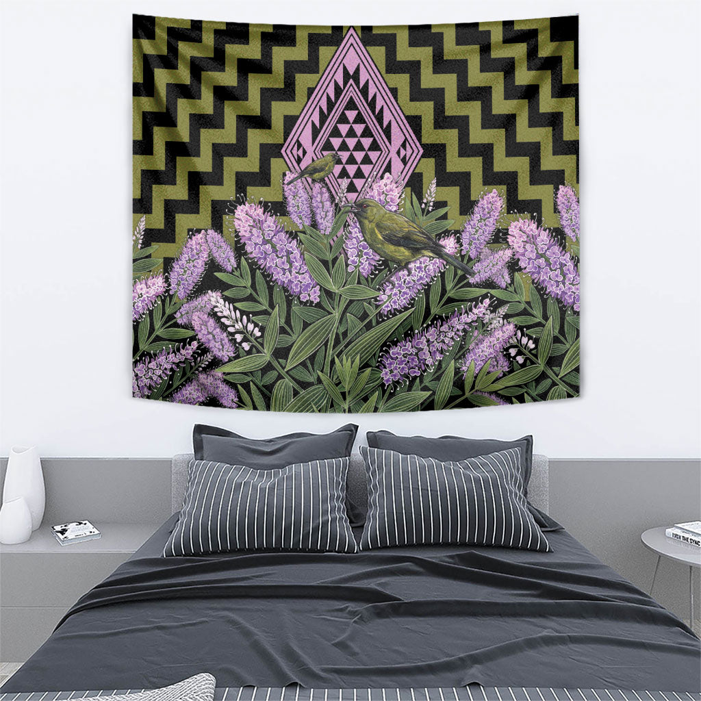 Rongoa Maori New Zealand Koromiko Tapestry NZ Hebe Korimako Bellbird Poutama