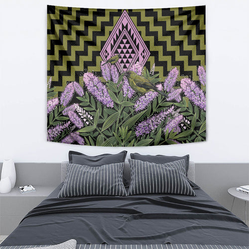 Rongoa Maori New Zealand Koromiko Tapestry NZ Hebe Korimako Bellbird Poutama