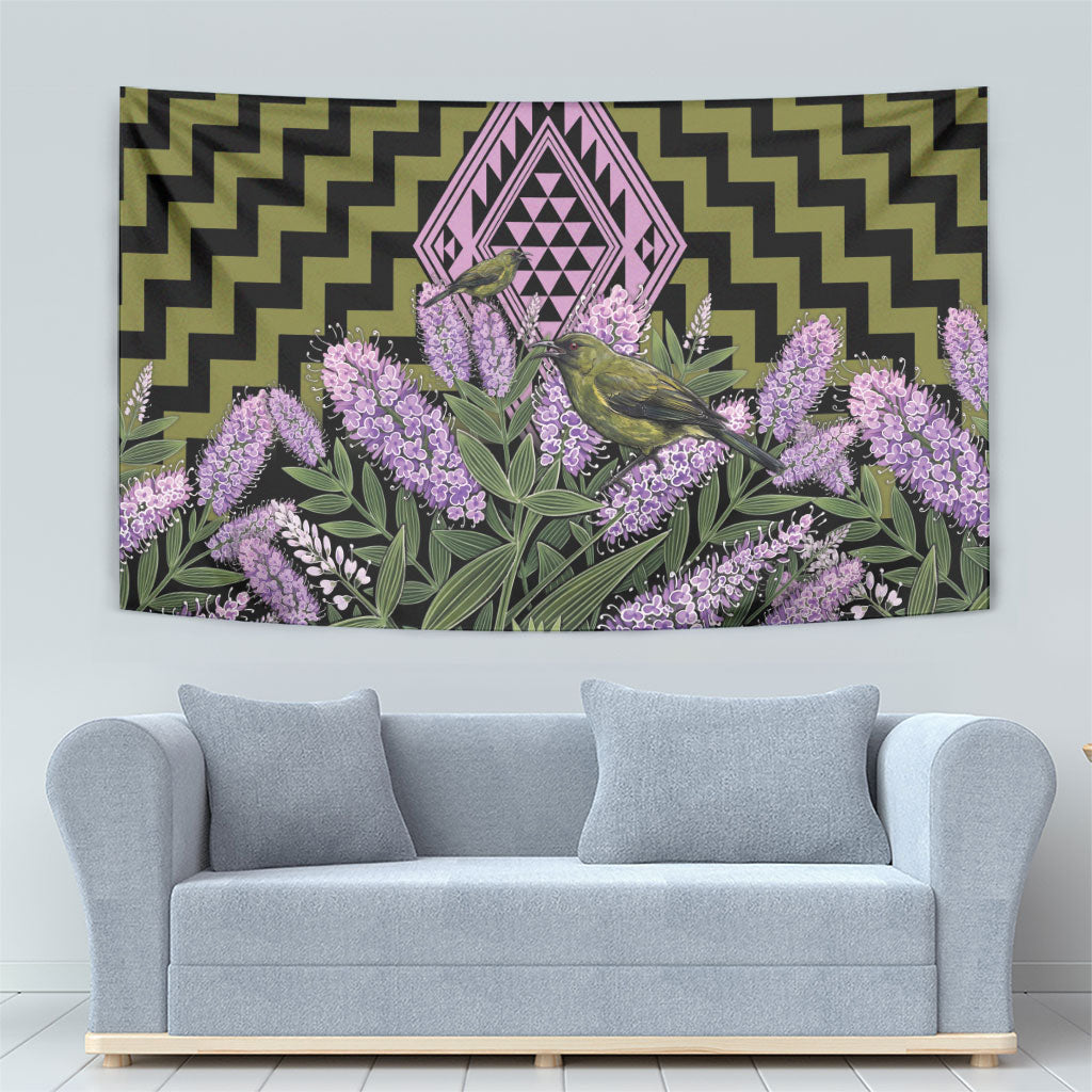 Rongoa Maori New Zealand Koromiko Tapestry NZ Hebe Korimako Bellbird Poutama