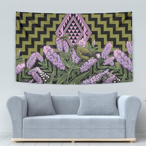 Rongoa Maori New Zealand Koromiko Tapestry NZ Hebe Korimako Bellbird Poutama