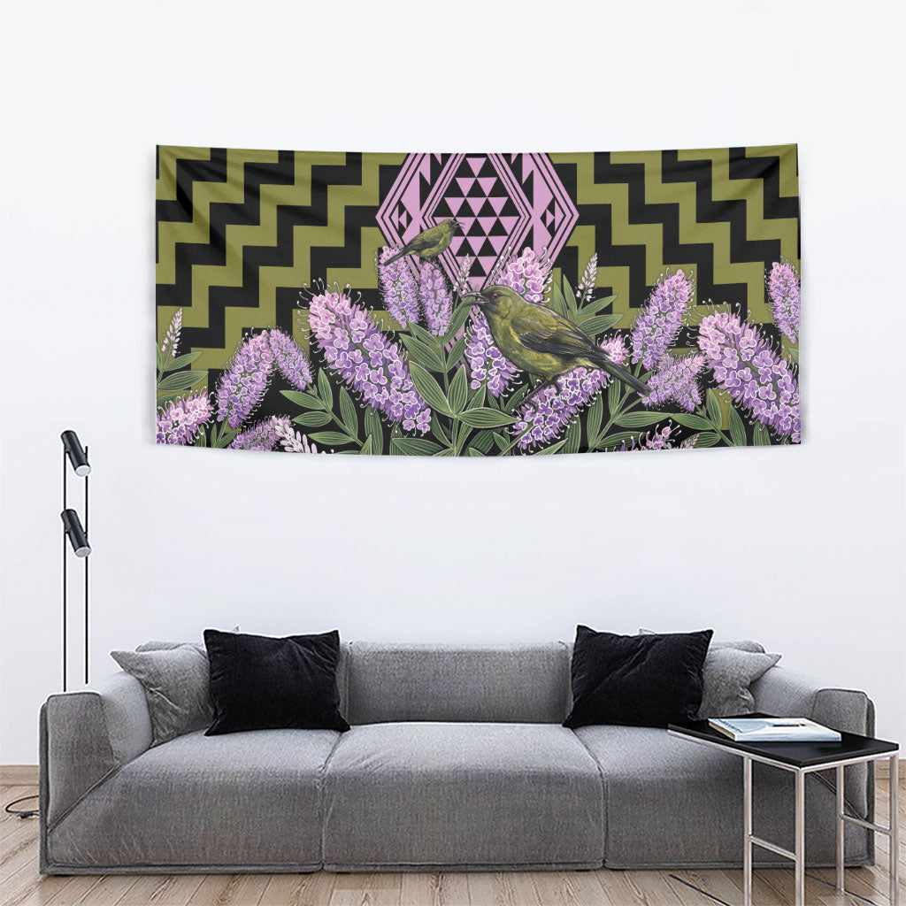 Rongoa Maori New Zealand Koromiko Tapestry NZ Hebe Korimako Bellbird Poutama