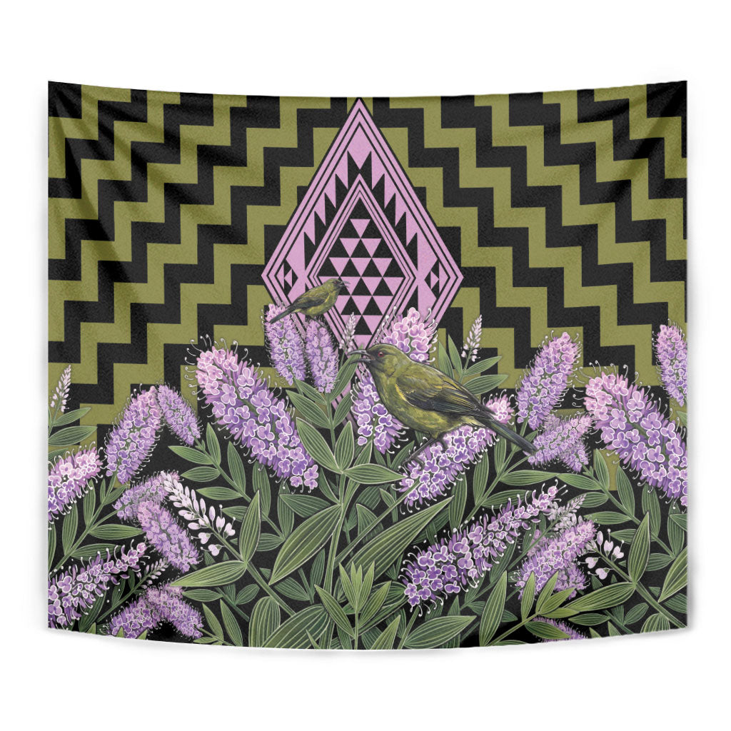 Rongoa Maori New Zealand Koromiko Tapestry NZ Hebe Korimako Bellbird Poutama