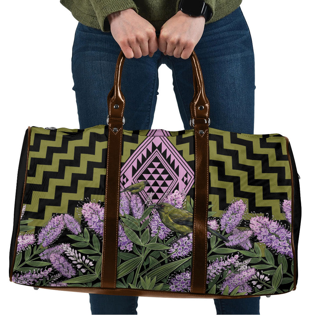 Rongoa Maori New Zealand Koromiko Travel Bag NZ Hebe Korimako Bellbird Poutama