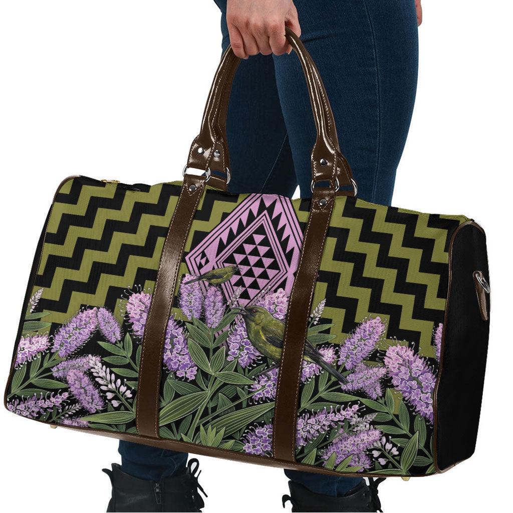Rongoa Maori New Zealand Koromiko Travel Bag NZ Hebe Korimako Bellbird Poutama