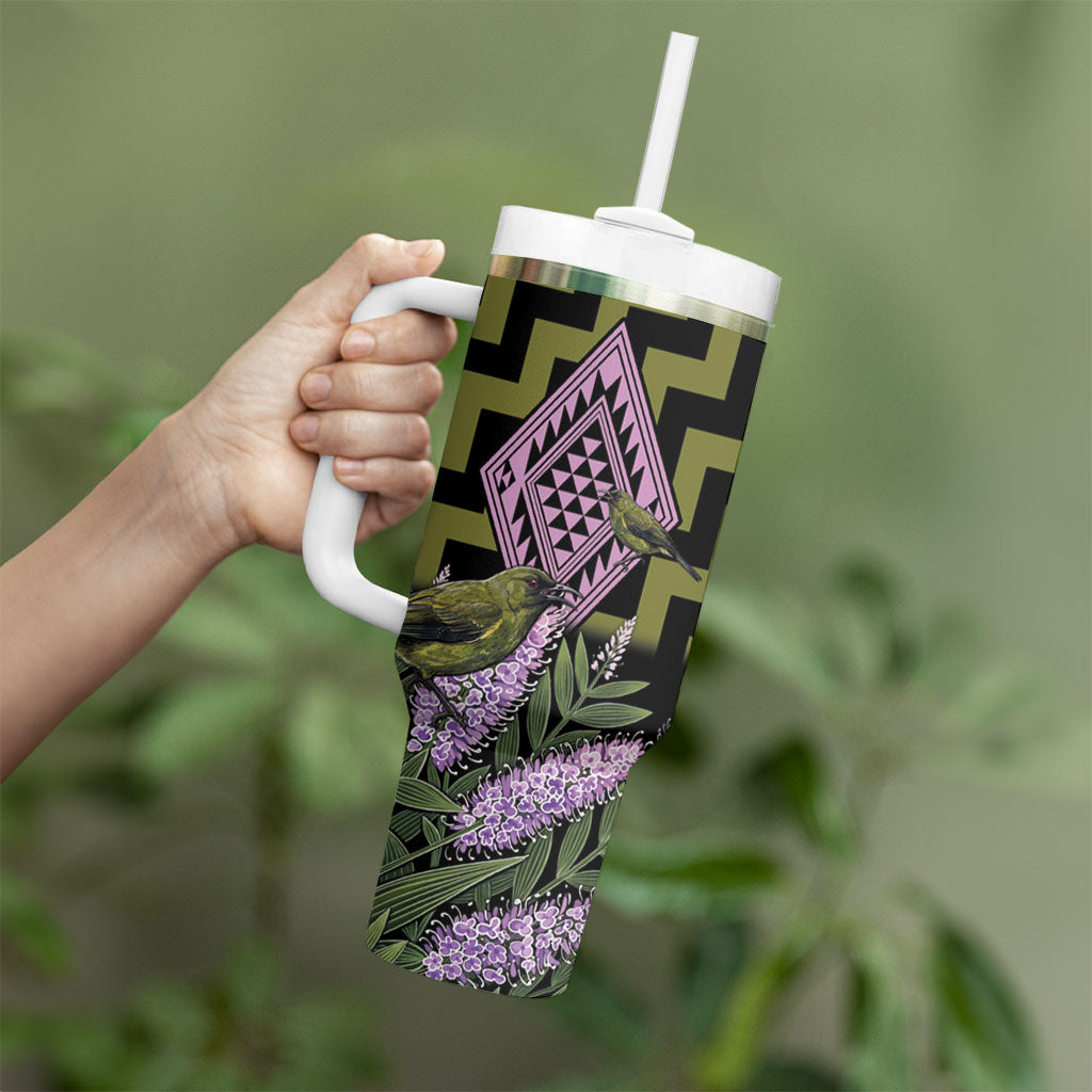 Rongoa Maori New Zealand Koromiko Tumbler With Handle NZ Hebe Korimako Bellbird Poutama