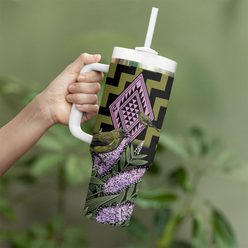 Rongoa Maori New Zealand Koromiko Tumbler With Handle NZ Hebe Korimako Bellbird Poutama