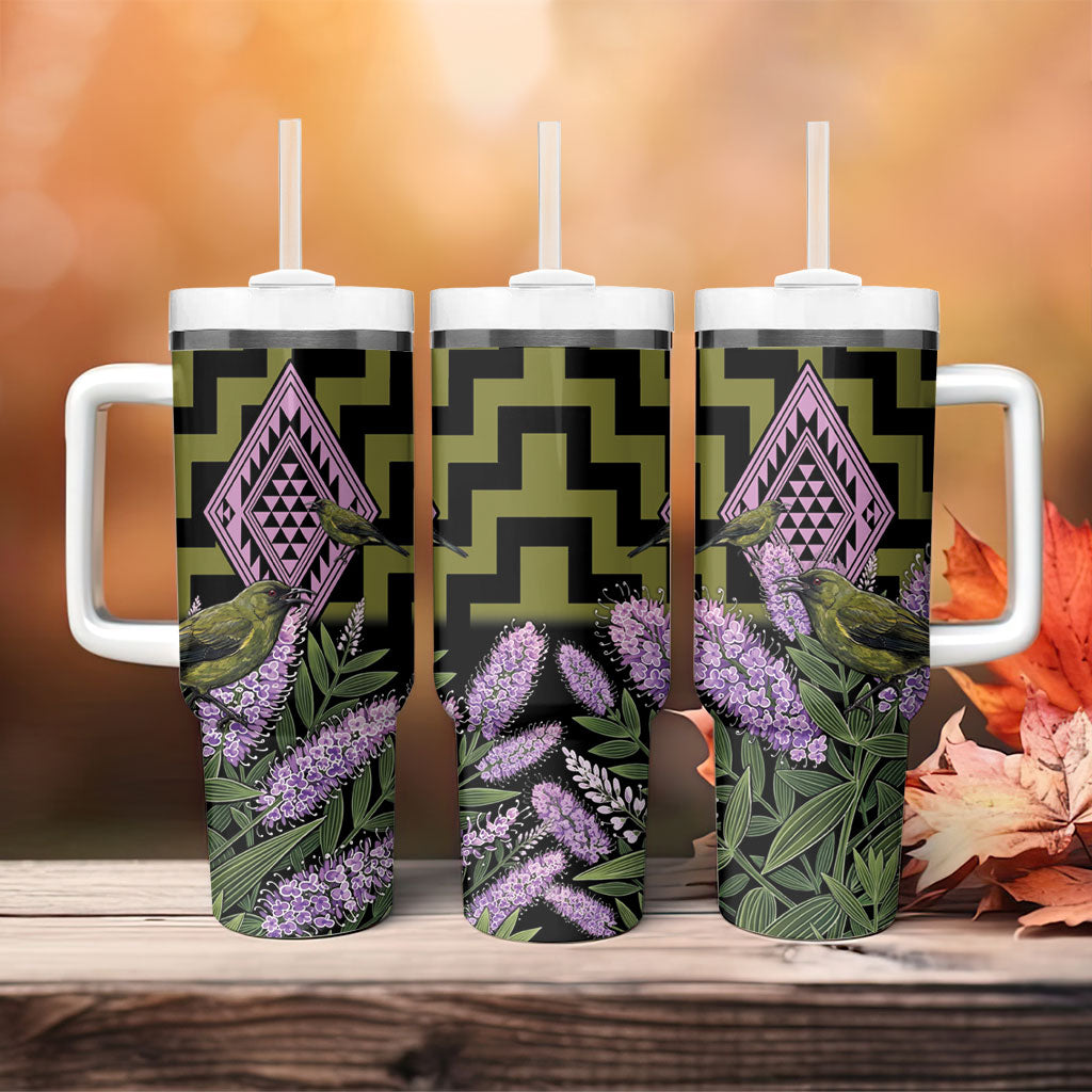 Rongoa Maori New Zealand Koromiko Tumbler With Handle NZ Hebe Korimako Bellbird Poutama