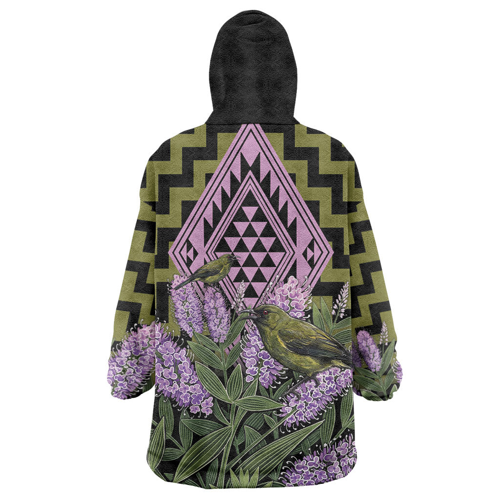 Rongoa Maori New Zealand Koromiko Wearable Blanket Hoodie NZ Hebe Korimako Bellbird Poutama