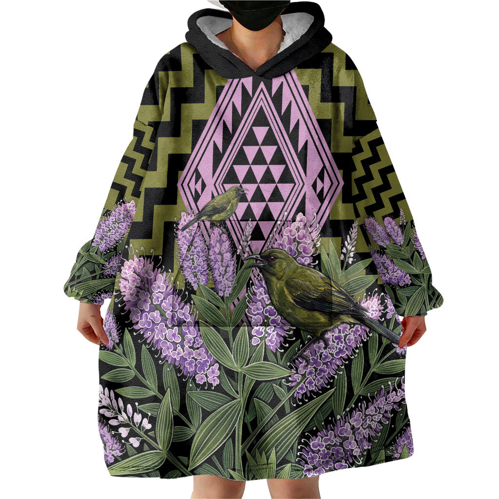Rongoa Maori New Zealand Koromiko Wearable Blanket Hoodie NZ Hebe Korimako Bellbird Poutama