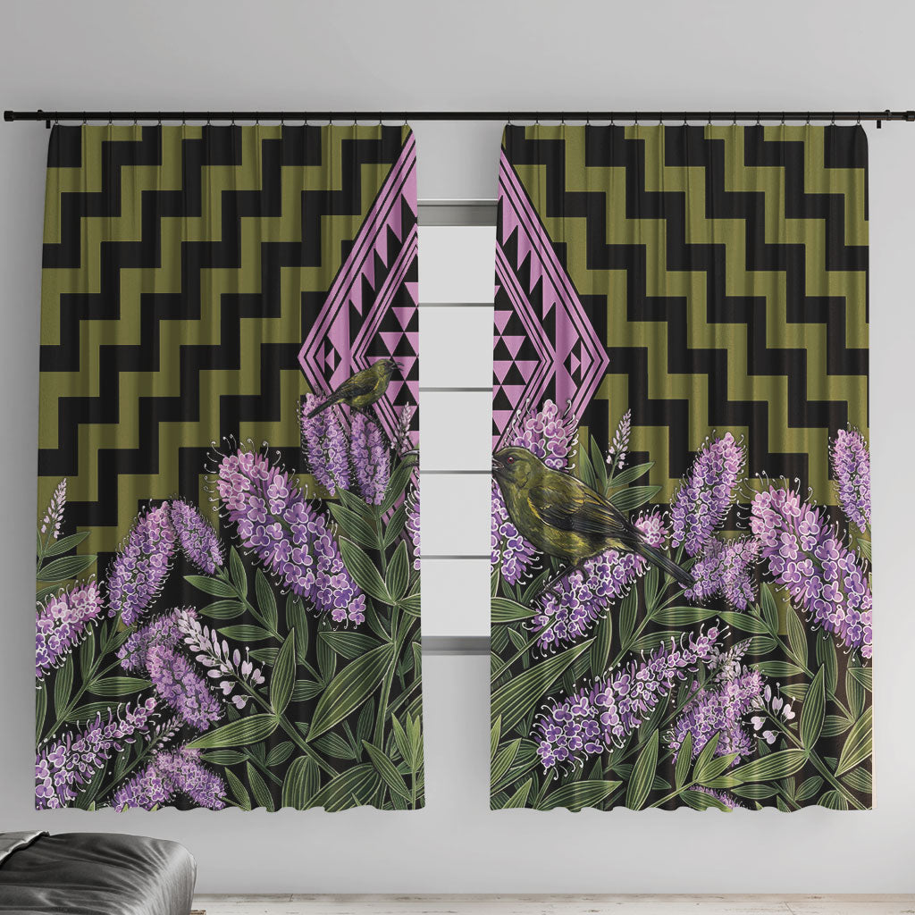 Rongoa Maori New Zealand Koromiko Window Curtain NZ Hebe Korimako Bellbird Poutama