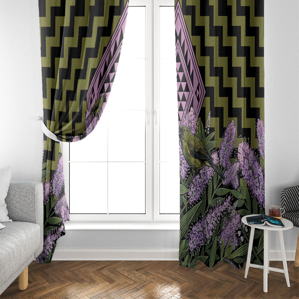Rongoa Maori New Zealand Koromiko Window Curtain NZ Hebe Korimako Bellbird Poutama