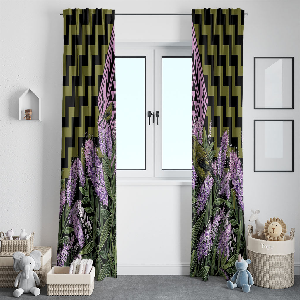 Rongoa Maori New Zealand Koromiko Window Curtain NZ Hebe Korimako Bellbird Poutama