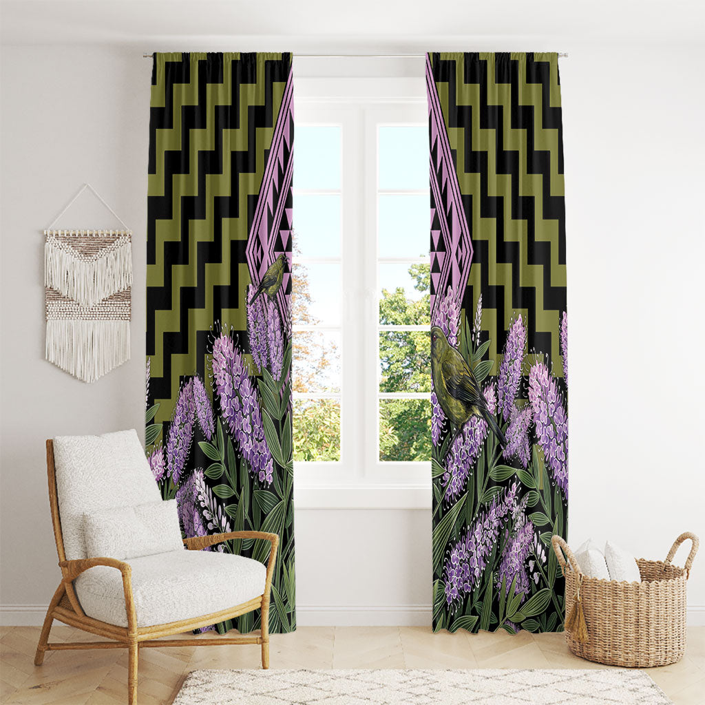 Rongoa Maori New Zealand Koromiko Window Curtain NZ Hebe Korimako Bellbird Poutama