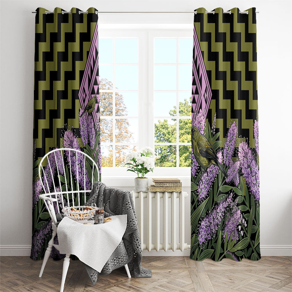 Rongoa Maori New Zealand Koromiko Window Curtain NZ Hebe Korimako Bellbird Poutama