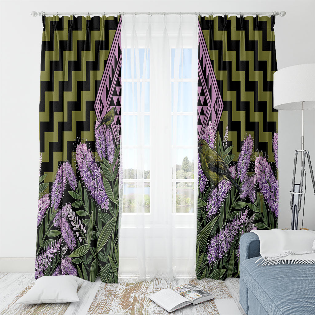 Rongoa Maori New Zealand Koromiko Window Curtain NZ Hebe Korimako Bellbird Poutama