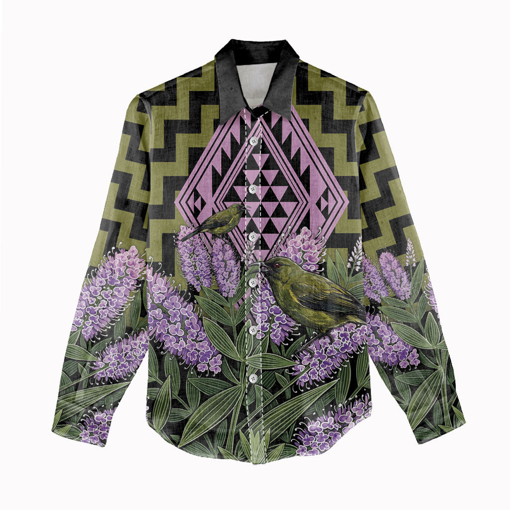 Rongoa Maori New Zealand Koromiko Women Casual Shirt NZ Hebe Korimako Bellbird Poutama