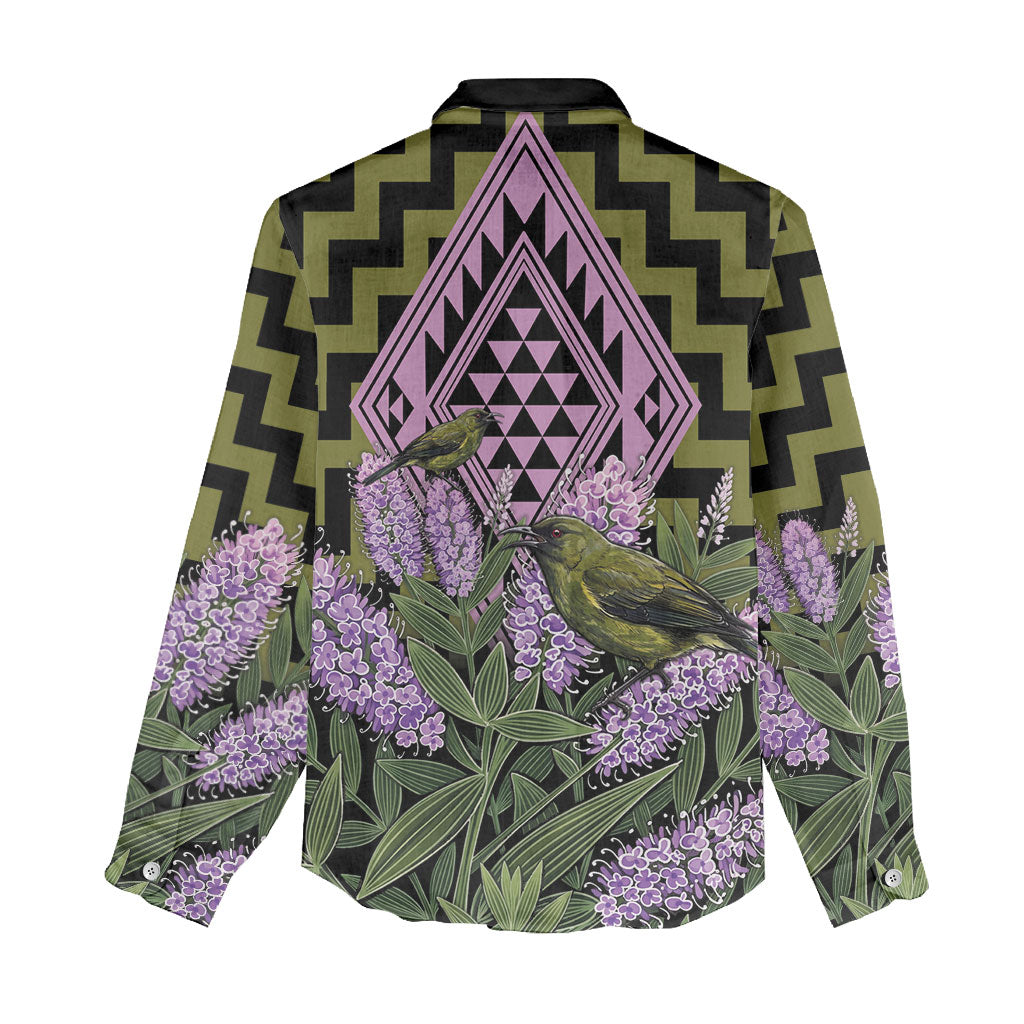 Rongoa Maori New Zealand Koromiko Women Casual Shirt NZ Hebe Korimako Bellbird Poutama