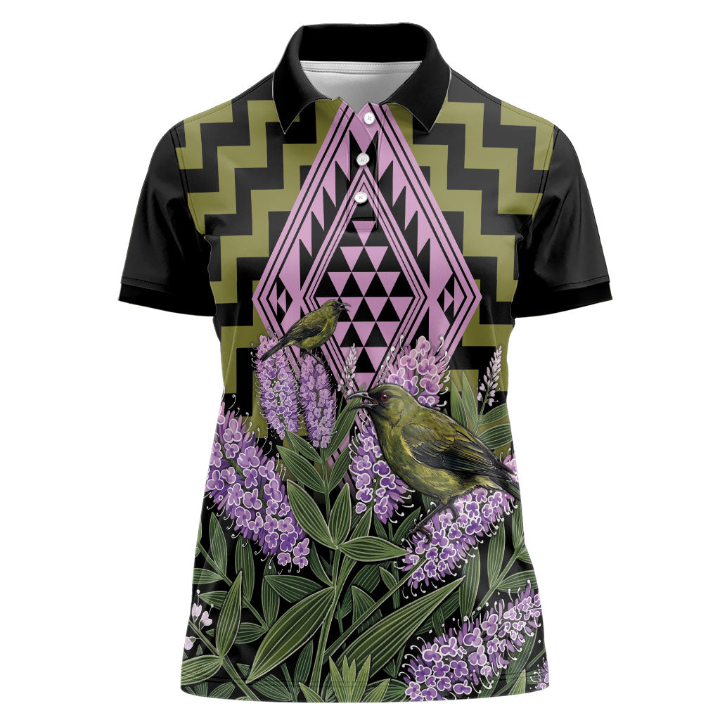 Rongoa Maori New Zealand Koromiko Women Polo Shirt NZ Hebe Korimako Bellbird Poutama