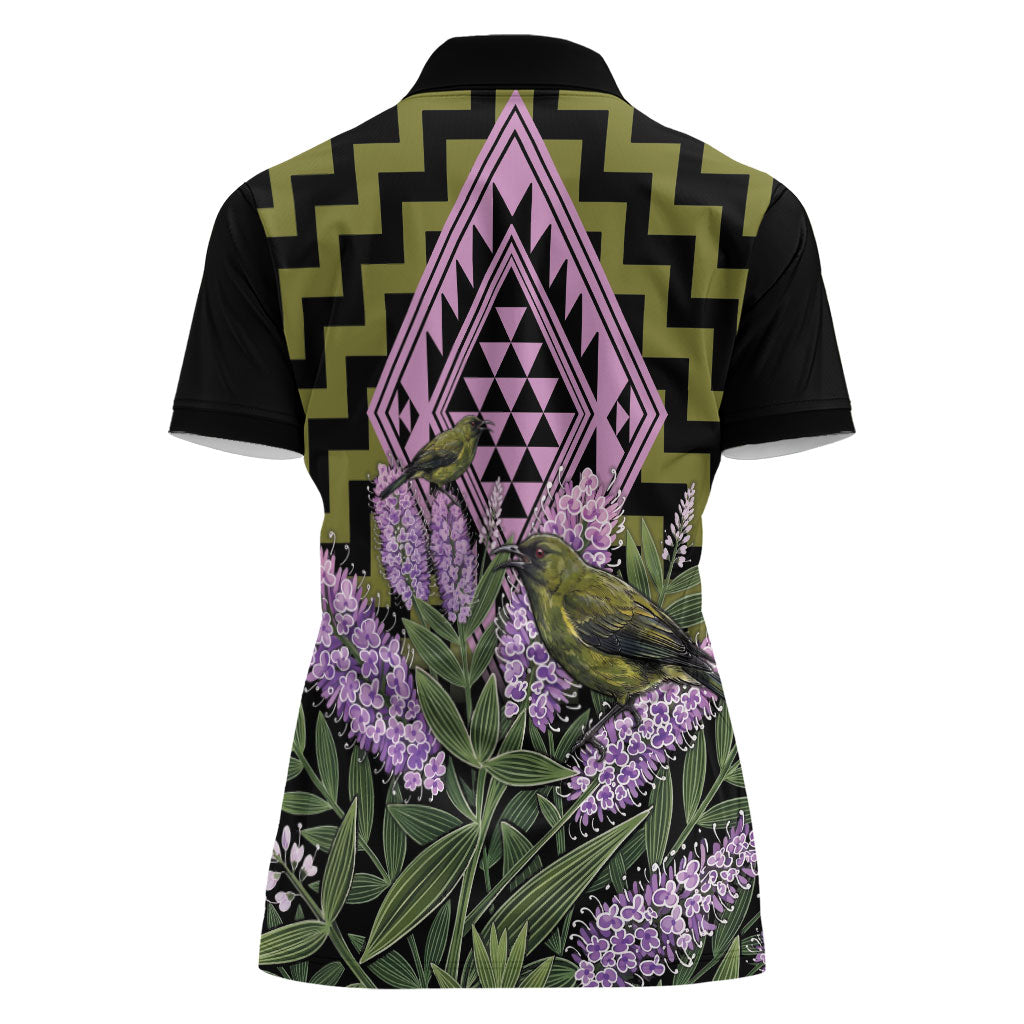 Rongoa Maori New Zealand Koromiko Women Polo Shirt NZ Hebe Korimako Bellbird Poutama