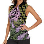 Rongoa Maori New Zealand Koromiko Women Sleeveless Polo Shirt NZ Hebe Korimako Bellbird Poutama