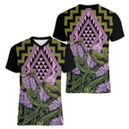 Rongoa Maori New Zealand Koromiko Women V-Neck T-Shirt NZ Hebe Korimako Bellbird Poutama