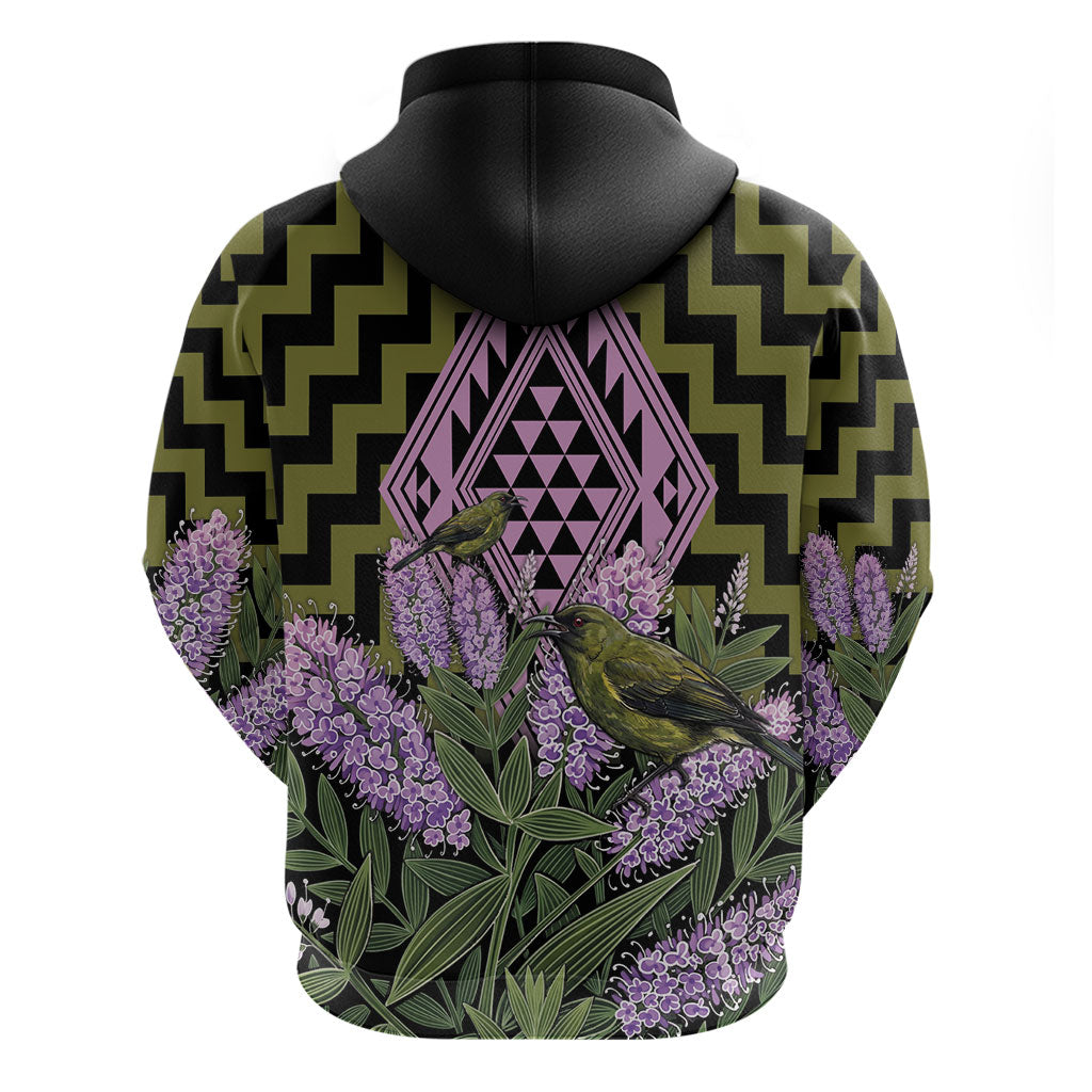 Rongoa Maori New Zealand Koromiko Zip Hoodie NZ Hebe Korimako Bellbird Poutama
