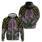 Rongoa Maori New Zealand Koromiko Zip Hoodie NZ Hebe Korimako Bellbird Poutama