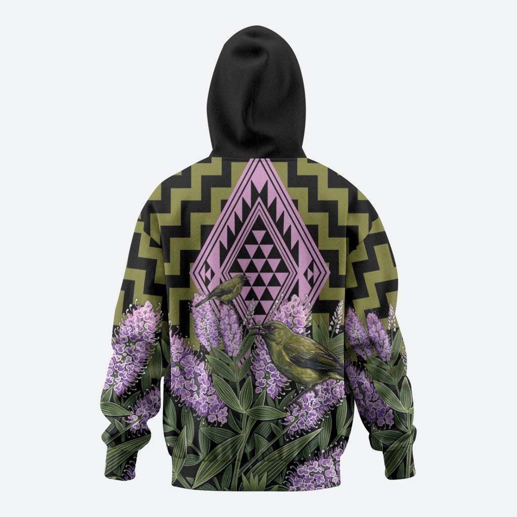 Rongoa Maori New Zealand Koromiko Zip Hoodie NZ Hebe Korimako Bellbird Poutama