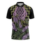 Rongoa Maori New Zealand Koromiko Zipper Polo Shirt NZ Hebe Korimako Bellbird Poutama