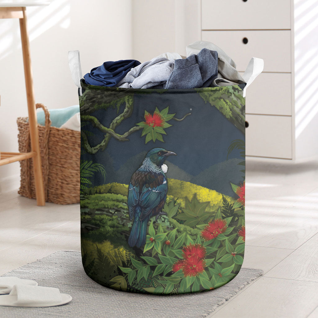 Rongoa Maori New Zealand Rata Laundry Basket NZ Tui Bird Forest Vibes