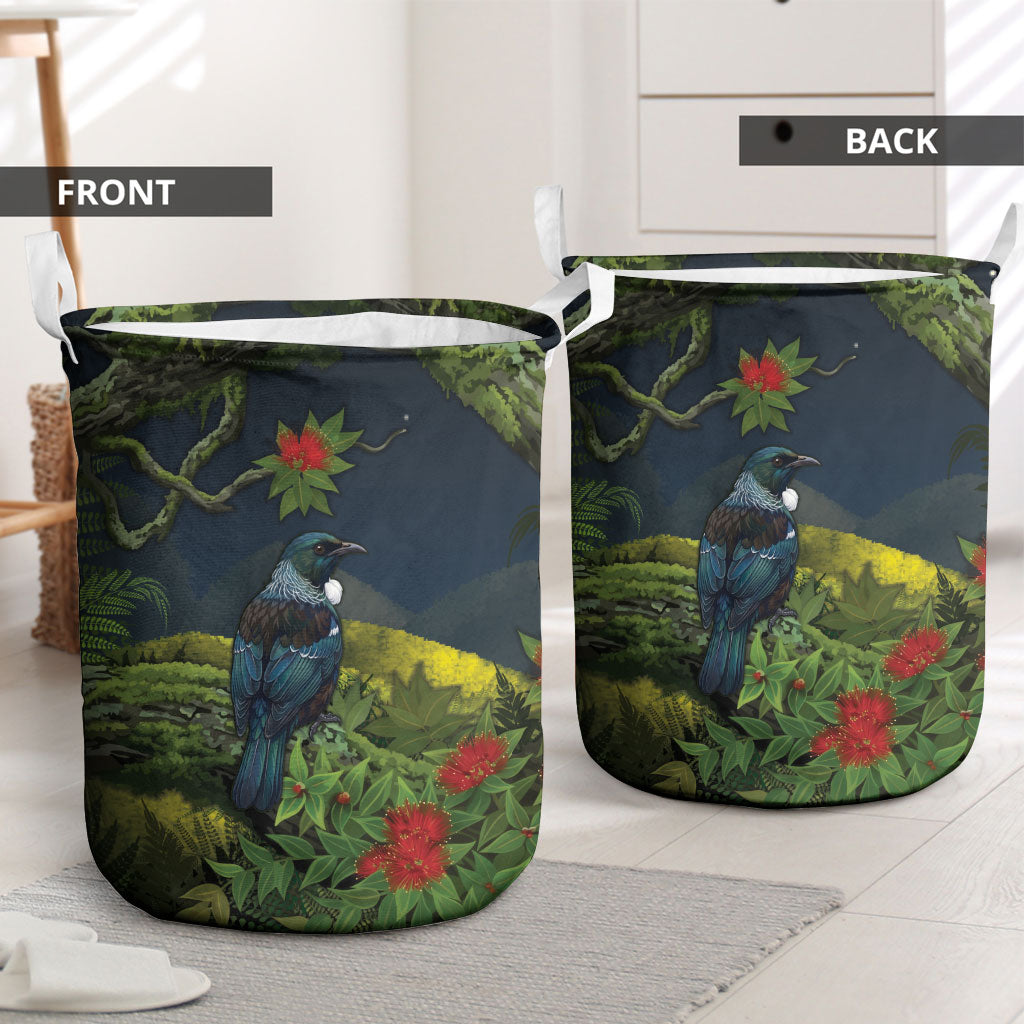 Rongoa Maori New Zealand Rata Laundry Basket NZ Tui Bird Forest Vibes