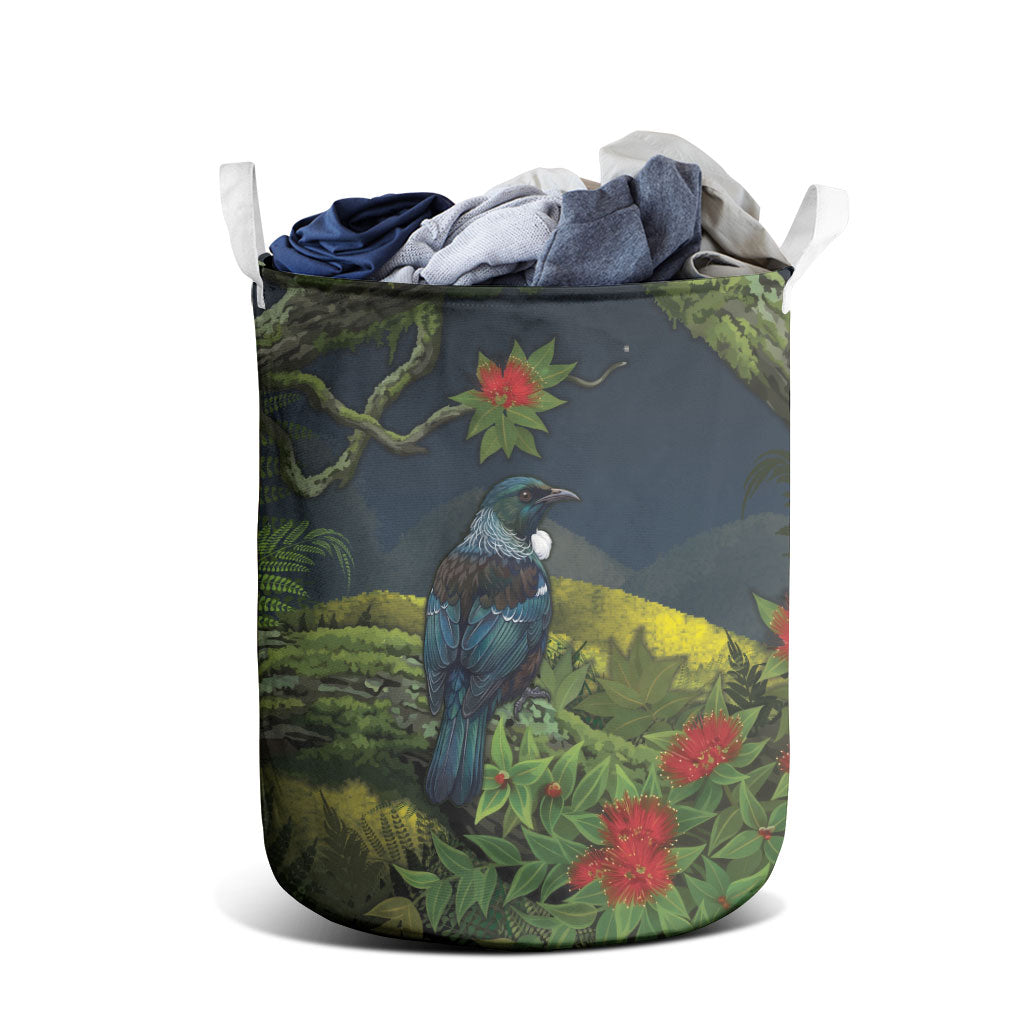 Rongoa Maori New Zealand Rata Laundry Basket NZ Tui Bird Forest Vibes